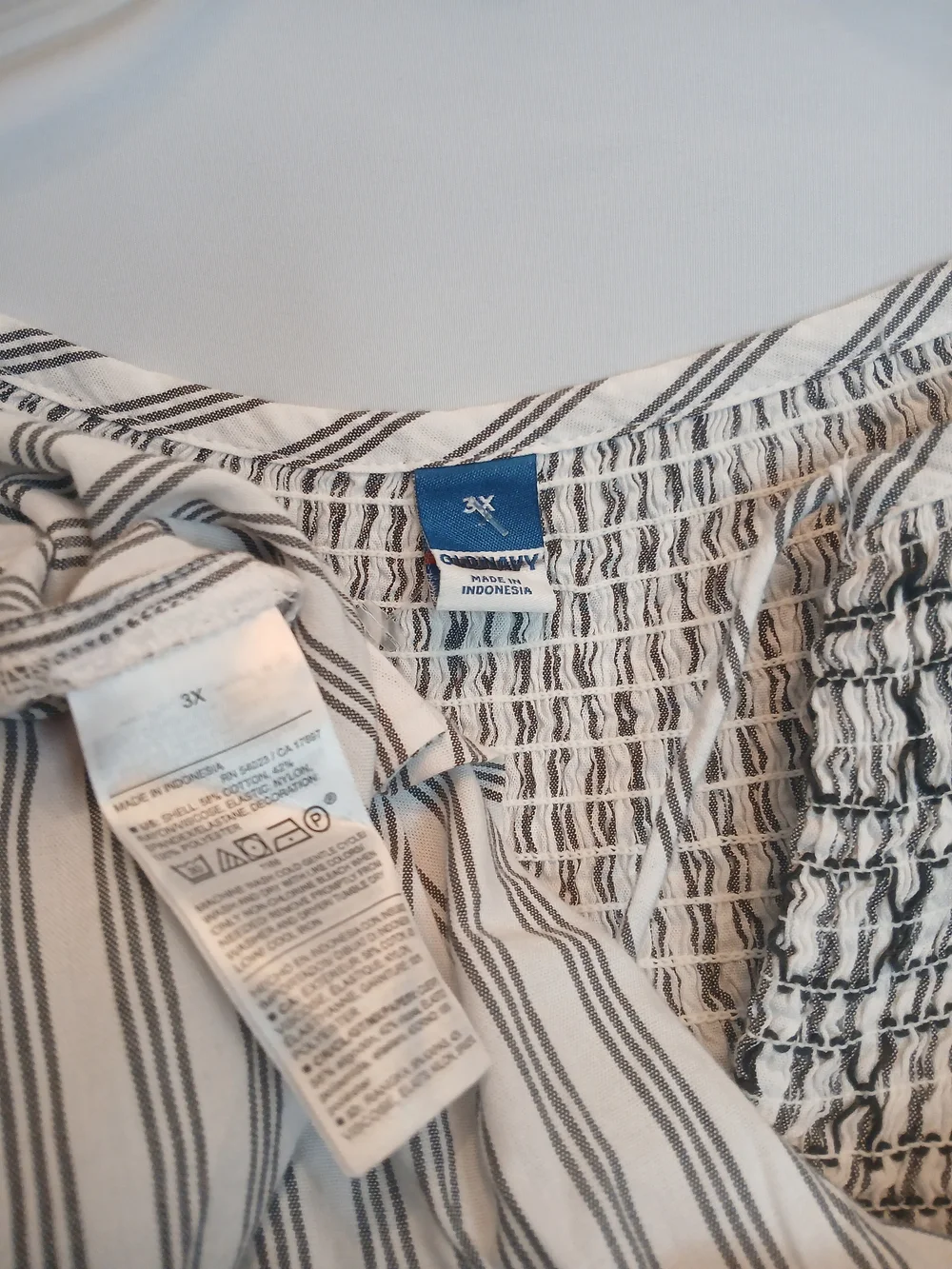 Old Navy White & Black Striped Smocked Embroidered Puff Sleeve Poet Top 3X NWOT